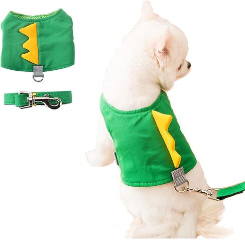 Dinosaur Shaped Puppy Dog Harness and Leash Set Green Cat Vest Harness with Walking Rope No Pull Comfort Pet Vest (Dinosaur, Small) in Saudi Arabia