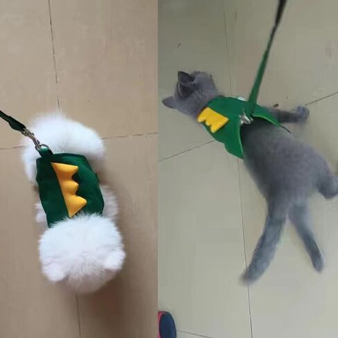 Dinosaur Shaped Puppy Dog Harness and Leash Set Green Cat Vest Harness with Walking Rope No Pull Comfort Pet Vest (Dinosaur, Small) in Saudi Arabia