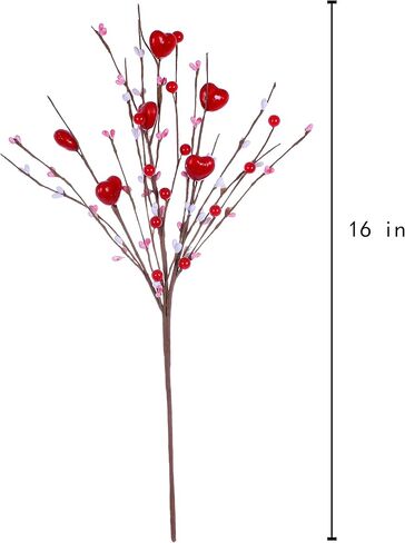 jinghong Valentine’s Day Gifts,6 Pcs Artificial Red Berry Flower Stems Pink Heart Shaped Berry Picks for Valentine’s Day,Wedding in Saudi Arabia