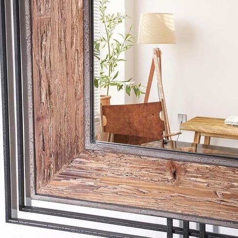 مرآة مستطيلة بإطار معدني وخشبي، مرايا حمام للحوض فوق المغسلة، مضادة للصدأ، زجاج مقسى، مرايا للحائط، الزينة، مرآة الحمام، مقاس 41 × 30 بوصة in Kuwait