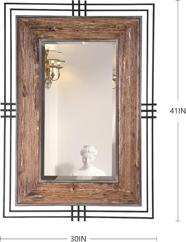 مرآة مستطيلة بإطار معدني وخشبي، مرايا حمام للحوض فوق المغسلة، مضادة للصدأ، زجاج مقسى، مرايا للحائط، الزينة، مرآة الحمام، مقاس 41 × 30 بوصة in Kuwait