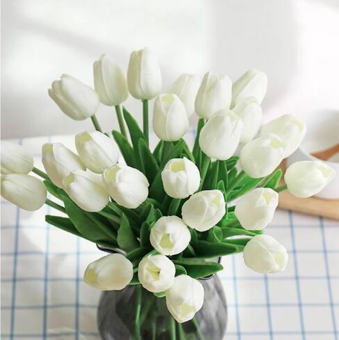 20PCS All Saints' Day Black Artificial Flower Tulips PU Real Touch Tulips for Home Wedding Decoration Brides Hand Holding Bouquet Artificial Flower Decoration in Kuwait