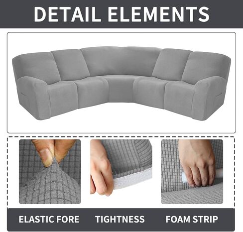 5 مقاعد غطاء أريكة زاوية مخملي قابل للتمدد على شكل حرف L، أغطية أريكة زاوية لمجموعة أريكة مقسمة، من أجل استلقاء أغطية أريكة على شكل حرف L سميكة، ناعمة، واقي أثاث متين قابل للغسل (L-5-Navy) in Kuwait