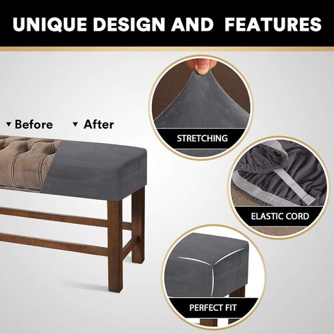 PrinceDeco Velvet Spandex Bench Covers for Dining Room - Soft Thick Velvet Bench Slipcover Bed Bench Cover Removable Washable Bench Seat Protector for Living Room, Kitchen, Bedroom (Large, Blue) in Kuwait