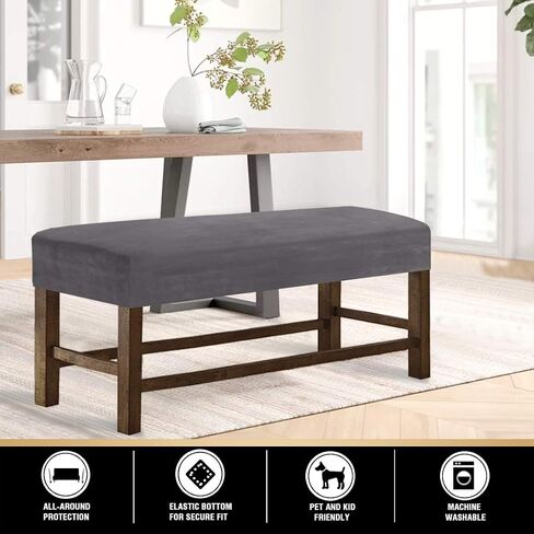 PrinceDeco Velvet Spandex Bench Covers for Dining Room - Soft Thick Velvet Bench Slipcover Bed Bench Cover Removable Washable Bench Seat Protector for Living Room, Kitchen, Bedroom (Large, Blue) in Kuwait