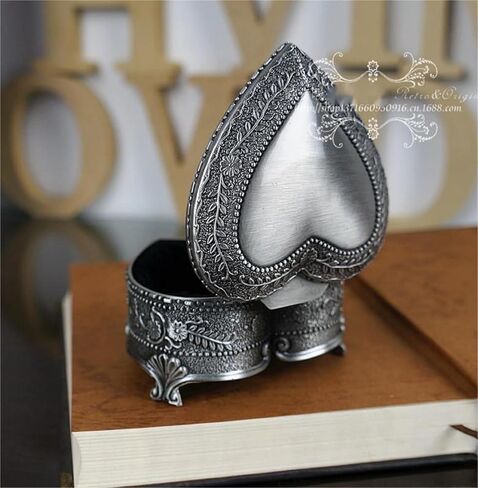 ECHENG صندوق مجوهرات معدني عتيق على شكل قلب حب حلية مجوهرات صندوق تخزين أقراط حلقية صندوق تخزين قلادة مجوهرات عتيقة صندوق هدايا تذكارية للفتيات السيدات (متوسط) in Kuwait