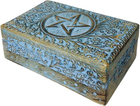 Premium Wooden Mini Jewellery Box Tree Design-Trinket Box for Ladies-Jewellery Storage Case-Antique Look-Traditionally Handcrafted-Home Decor Accessories-Ideal for Women, Girls, Blue in Kuwait