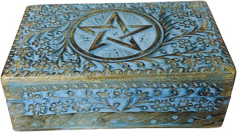 Premium Wooden Mini Jewellery Box Tree Design-Trinket Box for Ladies-Jewellery Storage Case-Antique Look-Traditionally Handcrafted-Home Decor Accessories-Ideal for Women, Girls, Blue in Kuwait