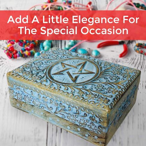 Premium Wooden Mini Jewellery Box Tree Design-Trinket Box for Ladies-Jewellery Storage Case-Antique Look-Traditionally Handcrafted-Home Decor Accessories-Ideal for Women, Girls, Blue in Kuwait