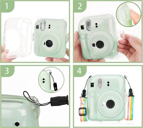 حافظة حماية للكاميرا من Yosuny، حافظة كاميرا كريستالية متوافقة مع كاميرا Fujifilm Instax Mini 12 الفورية. مع حزام كتف كرتوني قابل للتعديل وملصقات الكاميرا. (أرجواني) in Kuwait