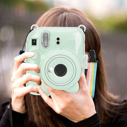 حافظة حماية للكاميرا من Yosuny، حافظة كاميرا كريستالية متوافقة مع كاميرا Fujifilm Instax Mini 12 الفورية. مع حزام كتف كرتوني قابل للتعديل وملصقات الكاميرا. (أرجواني) in Kuwait