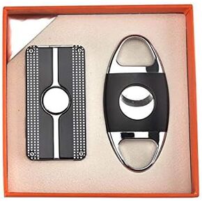Cigar Lighter and Cigar Cutter Set Jet 3 Flame Cigar Lighter Torch and Cigar Cutter Packing with Nice Gift Box (Black)