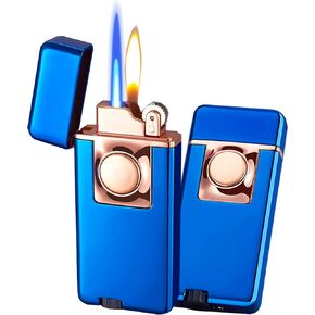 Jet Torch Dual Flame Lighter with Windproof Butane Gas, Adjustable Soft & Jet Flame, Refillable for Indoor/Outdoor - Black in Kuwait