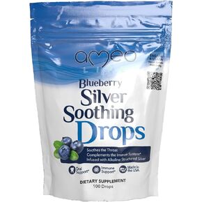 Colloidal Silver Liquid Drops 150 mcg with Blueberry Flavor - 100 Count Immune Support Supplement, Natural Colloidal Silver Cough Drops Alternative - Vegan, Gluten-Free & Non-GMO