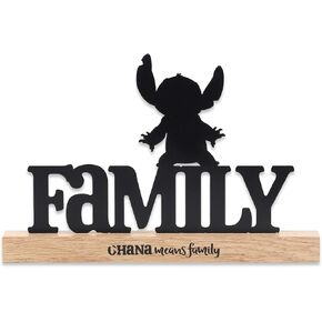 Disney Lilo and Stitch Ohana Means Family Tabletop Decor - Stitch Metal Silhouette on Natural Wood Base in Kuwait