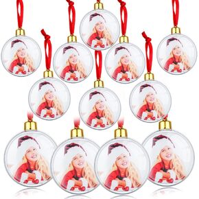 Skylety 24 Pcs Photo Ornament Ball Christmas Clear Plastic Hanging Photo Frame Ornament Family Photo Baubles for Christmas Tree Valentine's Day Decoration (Heart) in Kuwait