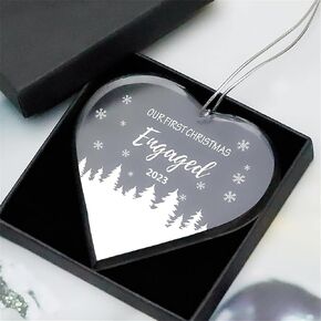 FKOG Heart Shape Glass Our First Christmas Engaged Ornament 2023, Mr & Mrs Couple Engagement Christmas Tree Decoration Ideas Gifts in Kuwait