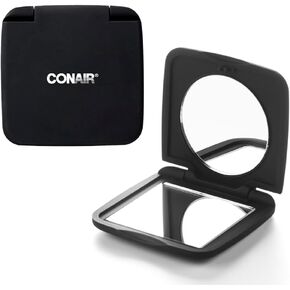 مرآة جيب كونير للنساء والرجال، مرآة صغيرة الحجم للمحافظ أو حقائب أدوات الزينة، مرآة مكياج مكبرة للسفر مع تكبير 1x/5x باللون الأسود in Kuwait