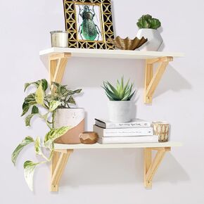 ZGZD Floating Shelves for Wall Decor Storage, White Wall Mounted Shelves Set of 2, Wall Storage Ledges with Sturdy Wood Brackets for Bedroom, Living Room, Bathroom, Kitchen, Corner, Book in Kuwait