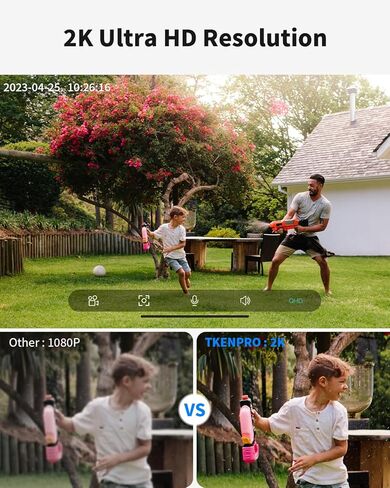 كاميرات TKENPRO 2K لاسلكية لأمن المنزل، كاميرات أمان تعمل بالطاقة الشمسية لاسلكية في الهواء الطلق 355 درجة PTZ مع رؤية ليلية ملونة، كشف حركة PIR، صفارة إنذار، محادثة ثنائية الاتجاه، SD/سحابة in Kuwait