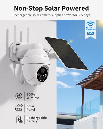 كاميرات TKENPRO 2K لاسلكية لأمن المنزل، كاميرات أمان تعمل بالطاقة الشمسية لاسلكية في الهواء الطلق 355 درجة PTZ مع رؤية ليلية ملونة، كشف حركة PIR، صفارة إنذار، محادثة ثنائية الاتجاه، SD/سحابة in Kuwait