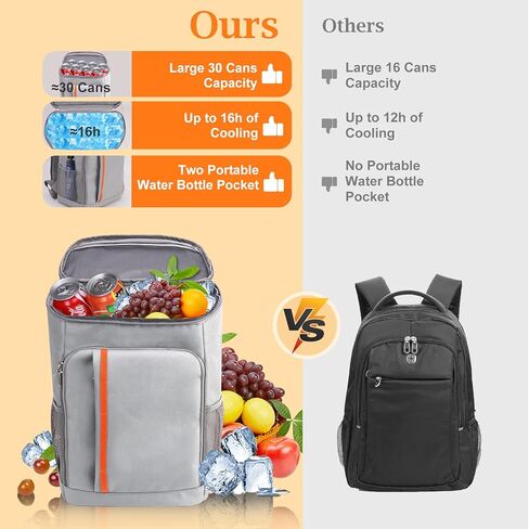 حقيبة ظهر تبريد معزولة مقاومة للماء 30 علبة، مبردات حقيبة ظهر معزولة كبيرة مضادة للتسرب، حقيبة تبريد الشاطئ للرجال والنساء إلى الشاطئ والغداء والنزهات والتخييم والمشي لمسافات طويلة ورحلات السفر والسفر in Kuwait