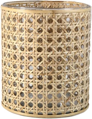 Serene Spaces Living Small Glass Hurricane Candle Holder Wrapped in Woven Rattan Cane, Candle Centerpieces for Tables, Wedding Reception Vases, Use for Living Room, Measures 6.25" Tall & 5" Diameter in Saudi Arabia