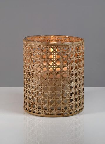 Serene Spaces Living Small Glass Hurricane Candle Holder Wrapped in Woven Rattan Cane, Candle Centerpieces for Tables, Wedding Reception Vases, Use for Living Room, Measures 6.25" Tall & 5" Diameter in Saudi Arabia