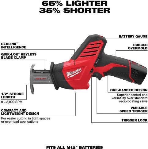 Milwaukee 2498-25 M12 12V Cordless 5-Tool Combo Kit: 2407-20 3/8 in.Drill/Driver + 2462-20 1/4 in. Hex Impact Driver+2420-20 Hackzall Recip Saw+2457-20 3/8 in.Ratchet+49-24-0146 LED Worklight,YKGAV in Saudi Arabia
