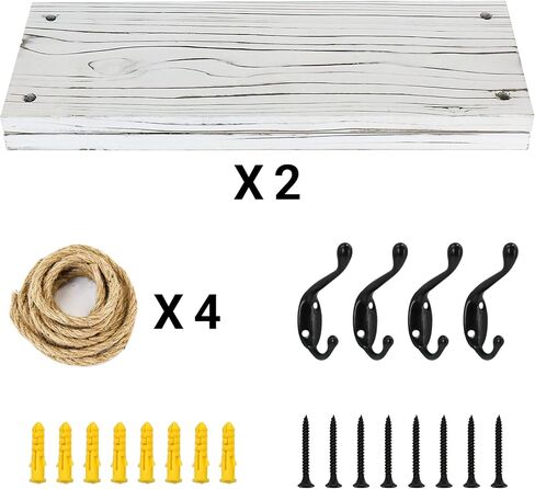 مجموعة من 2 ارفف معلقة من الخشب من الحبل، ارفف معلقة لتزيين الحائط، رف نباتات خشبي معلق على الحائط، ارفف حبل للتعليق على الحائط لغرفة المعيشة وغرفة النوم والحمام والمطبخ (ابيض) in Kuwait
