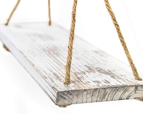 مجموعة من 2 ارفف معلقة من الخشب من الحبل، ارفف معلقة لتزيين الحائط، رف نباتات خشبي معلق على الحائط، ارفف حبل للتعليق على الحائط لغرفة المعيشة وغرفة النوم والحمام والمطبخ (ابيض) in Kuwait