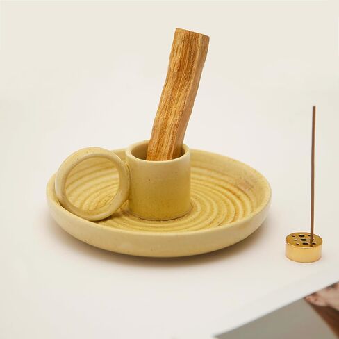 حامل أعواد MDFAYE Palo Santo، مبخرة بخور سيراميك مصنوعة يدويًا لعصي البخور Palo Santo، حامل حكيم للحرق، حامل شموع سيراميك وماسك الرماد (أبيض مرقط) in Kuwait