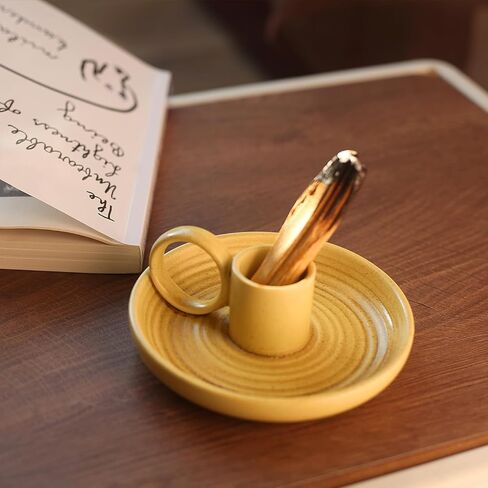 حامل أعواد MDFAYE Palo Santo، مبخرة بخور سيراميك مصنوعة يدويًا لعصي البخور Palo Santo، حامل حكيم للحرق، حامل شموع سيراميك وماسك الرماد (أبيض مرقط) in Kuwait