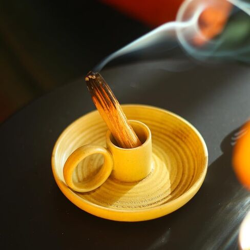 حامل أعواد MDFAYE Palo Santo، مبخرة بخور سيراميك مصنوعة يدويًا لعصي البخور Palo Santo، حامل حكيم للحرق، حامل شموع سيراميك وماسك الرماد (أبيض مرقط) in Kuwait