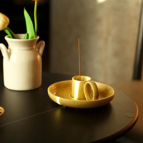 حامل أعواد MDFAYE Palo Santo، مبخرة بخور سيراميك مصنوعة يدويًا لعصي البخور Palo Santo، حامل حكيم للحرق، حامل شموع سيراميك وماسك الرماد (أبيض مرقط) in Kuwait