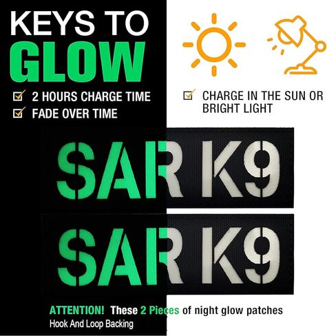 Taifeng قطعتان من الرقع المضيئة SAR K9 للكلاب، رقع قابلة للإزالة مع دعامة خطافية لأحزمة صدرية الحيوانات، والياقات، والمقاود (أسود وأبيض) (لون مضيء) in Kuwait