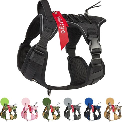 PETAGE Tactical Dog Harness for Small Medium Large Dogs No Pull Adjustable Soft Padded Dog Vest Reflective No-Choke Pet Oxford Vest with Easy Control Pet Vest Military Service Dog Harnesses( BlackL) in Kuwait