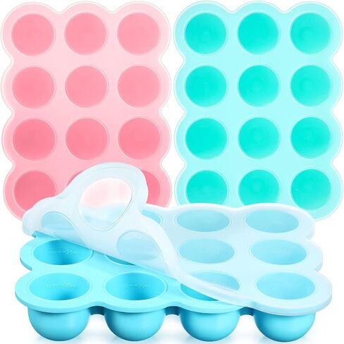 3 Pcs Baby Food Storage Container 12 Cup Silicone Baby Food Freezer Tray with Lid Stackable Reusable Silicone Baby Food Freezer Storage Tray for Food Vegetable Fruit Puree and Breast Milk (Blue) in Saudi Arabia
