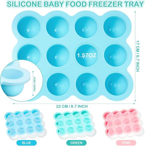 3 Pcs Baby Food Storage Container 12 Cup Silicone Baby Food Freezer Tray with Lid Stackable Reusable Silicone Baby Food Freezer Storage Tray for Food Vegetable Fruit Puree and Breast Milk (Blue) in Saudi Arabia