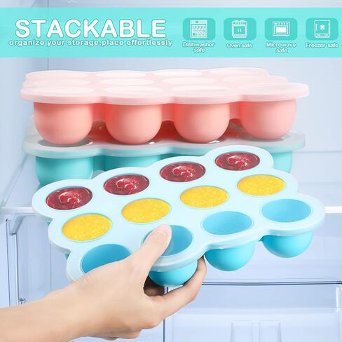 3 Pcs Baby Food Storage Container 12 Cup Silicone Baby Food Freezer Tray with Lid Stackable Reusable Silicone Baby Food Freezer Storage Tray for Food Vegetable Fruit Puree and Breast Milk (Blue) in Saudi Arabia