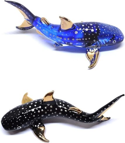 Handmade Set of 2 Mini Whale Shark Figures Blown Glass Art, Collectible Figurines Gift Ideas, Miniature Ocean Animals, Tiny Ornament Cool Stuff Decor in Saudi Arabia