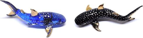 Handmade Set of 2 Mini Whale Shark Figures Blown Glass Art, Collectible Figurines Gift Ideas, Miniature Ocean Animals, Tiny Ornament Cool Stuff Decor in Saudi Arabia
