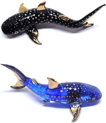 Handmade Set of 2 Mini Whale Shark Figures Blown Glass Art, Collectible Figurines Gift Ideas, Miniature Ocean Animals, Tiny Ornament Cool Stuff Decor in Saudi Arabia