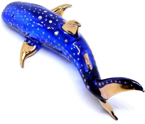 Handmade Set of 2 Mini Whale Shark Figures Blown Glass Art, Collectible Figurines Gift Ideas, Miniature Ocean Animals, Tiny Ornament Cool Stuff Decor in Saudi Arabia