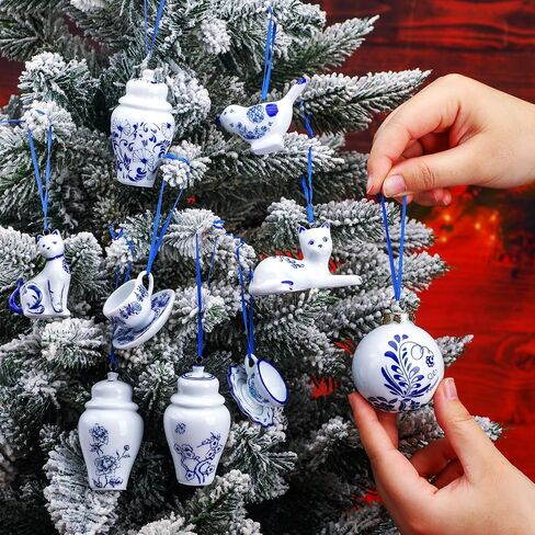 9 قطع من بيض عيد الفصح المعلق على الطراز الصيني، من البورسلين باللونين الأزرق والأبيض، على شكل بيضة عيد الفصح، على شكل بيضة عيد الفصح، زينة معلقة لتزيين شجرة عيد الفصح (9 قطع، نمط حيوي) in Saudi Arabia