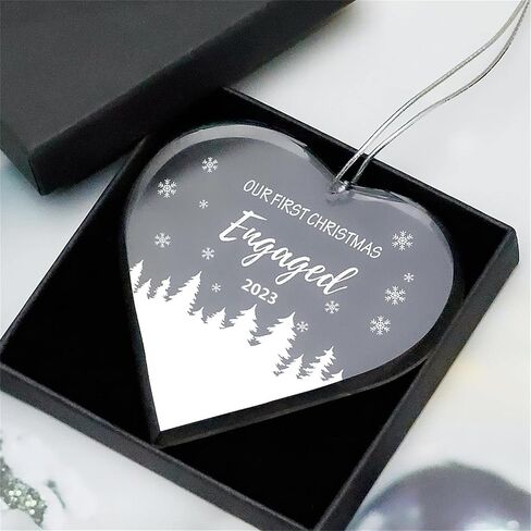 FKOG Heart Shape Glass Our First Christmas Engaged Ornament 2023, Mr & Mrs Couple Engagement Christmas Tree Decoration Ideas Gifts in Kuwait