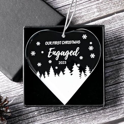 FKOG Heart Shape Glass Our First Christmas Engaged Ornament 2023, Mr & Mrs Couple Engagement Christmas Tree Decoration Ideas Gifts in Kuwait