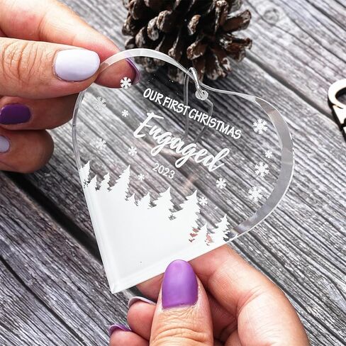 FKOG Heart Shape Glass Our First Christmas Engaged Ornament 2023, Mr & Mrs Couple Engagement Christmas Tree Decoration Ideas Gifts in Kuwait