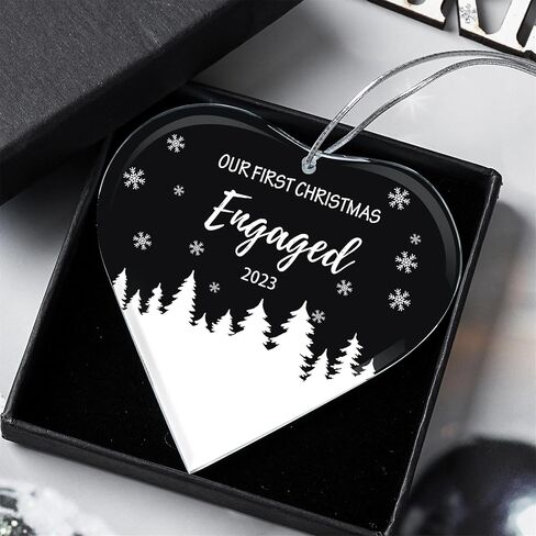 FKOG Heart Shape Glass Our First Christmas Engaged Ornament 2023, Mr & Mrs Couple Engagement Christmas Tree Decoration Ideas Gifts in Kuwait