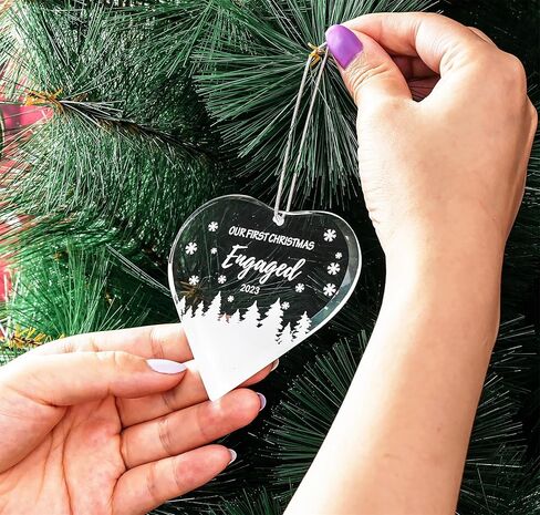 FKOG Heart Shape Glass Our First Christmas Engaged Ornament 2023, Mr & Mrs Couple Engagement Christmas Tree Decoration Ideas Gifts in Kuwait